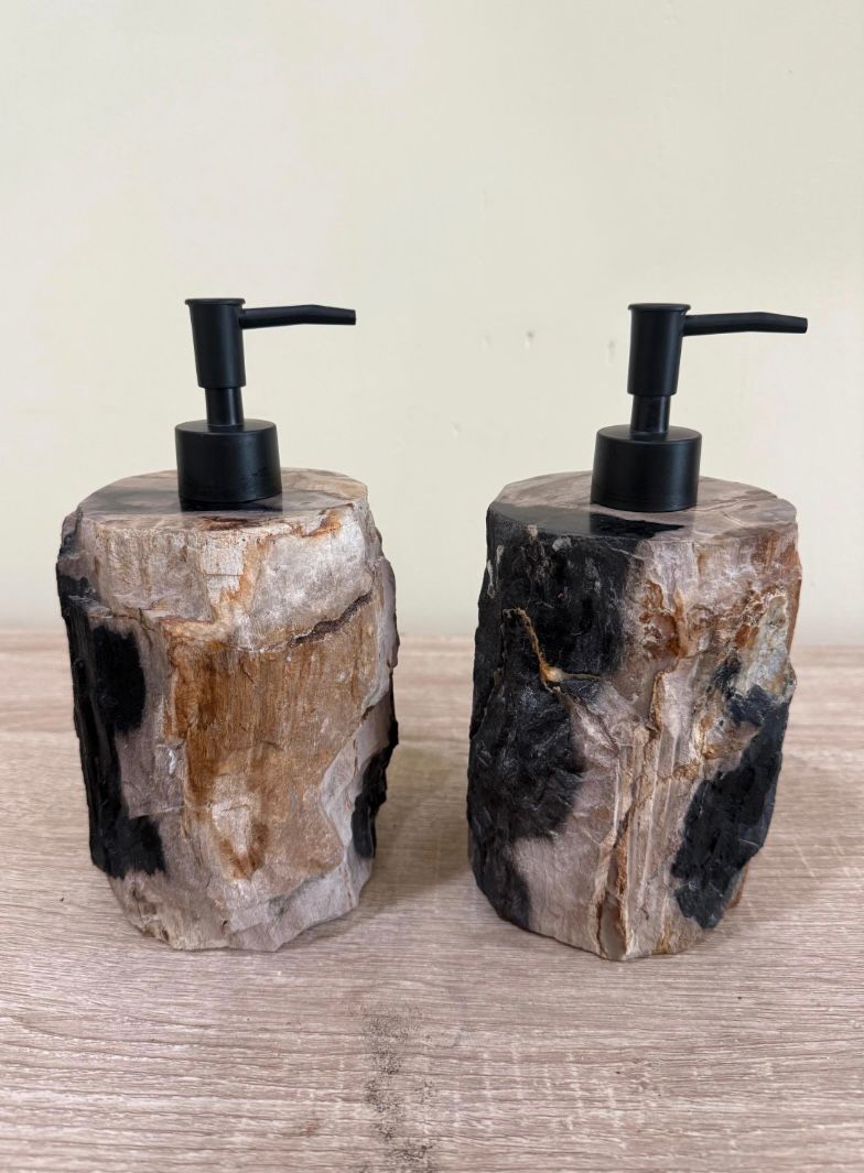 Petrified Wood Soap Dispenser, Natural Stone Soap Pump, Rustic Bathroom Accessory, Luxury Hand Soap Dispenser