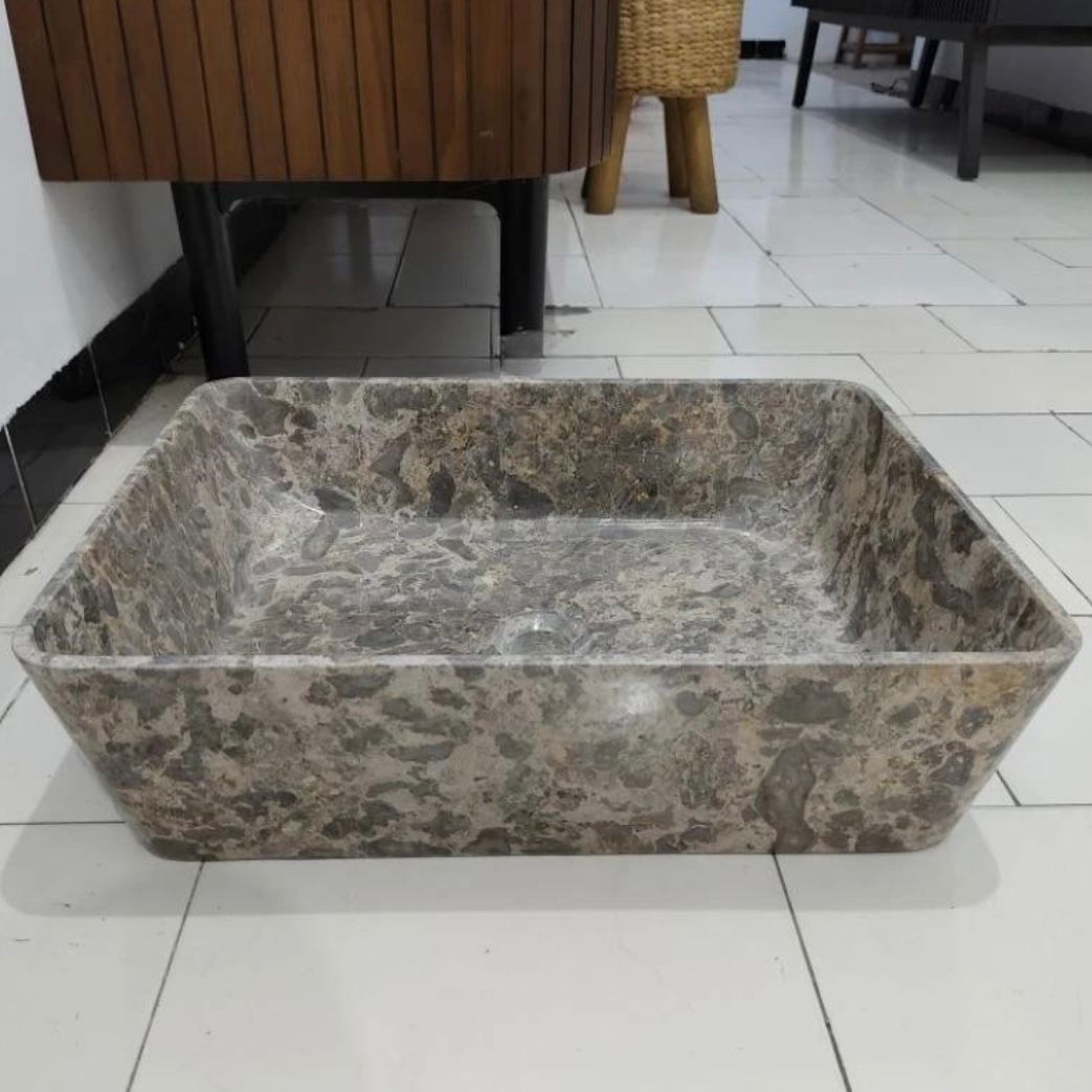 Handmade Rectangular Marble Vessel Sink – Polished Stone Bathroom Basin