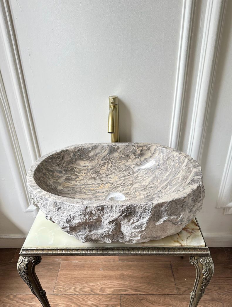 Rare Natural Marble Sink - Hand Carved Stone Vessel Basin - One of a Kind Luxury Bathroom Washbasin