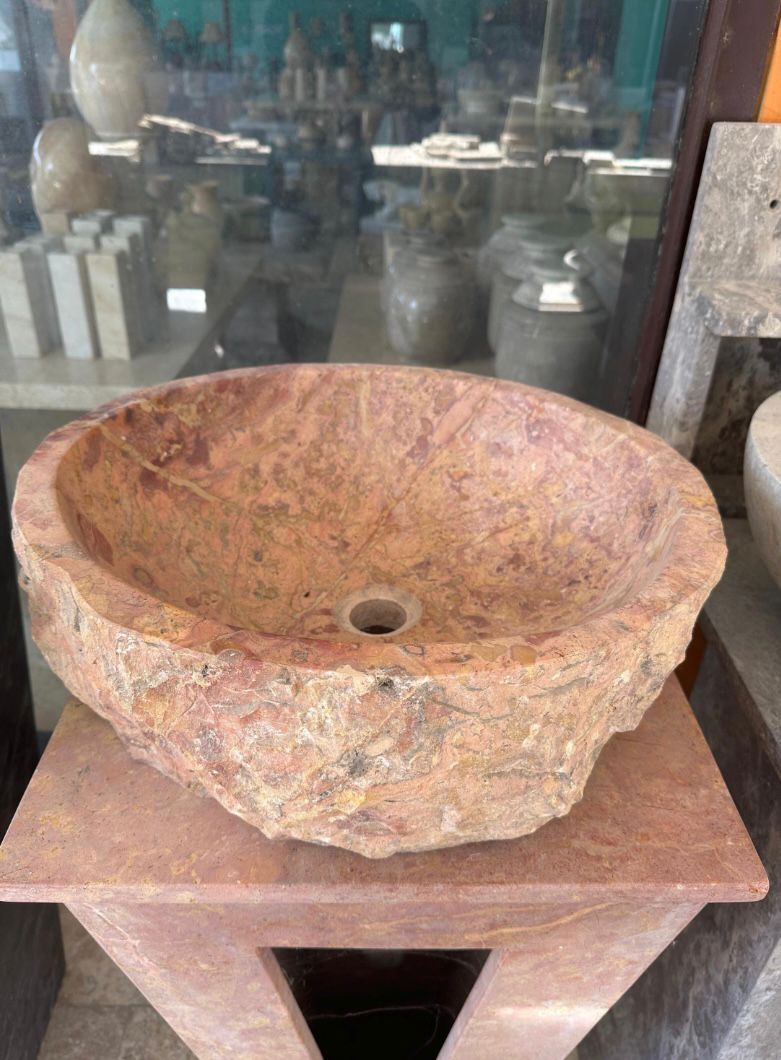 Pink Marble Sink | Rose Marble Sink | Hand Carved Natural Stone Basin | Luxury Rustic Bathroom Vanity