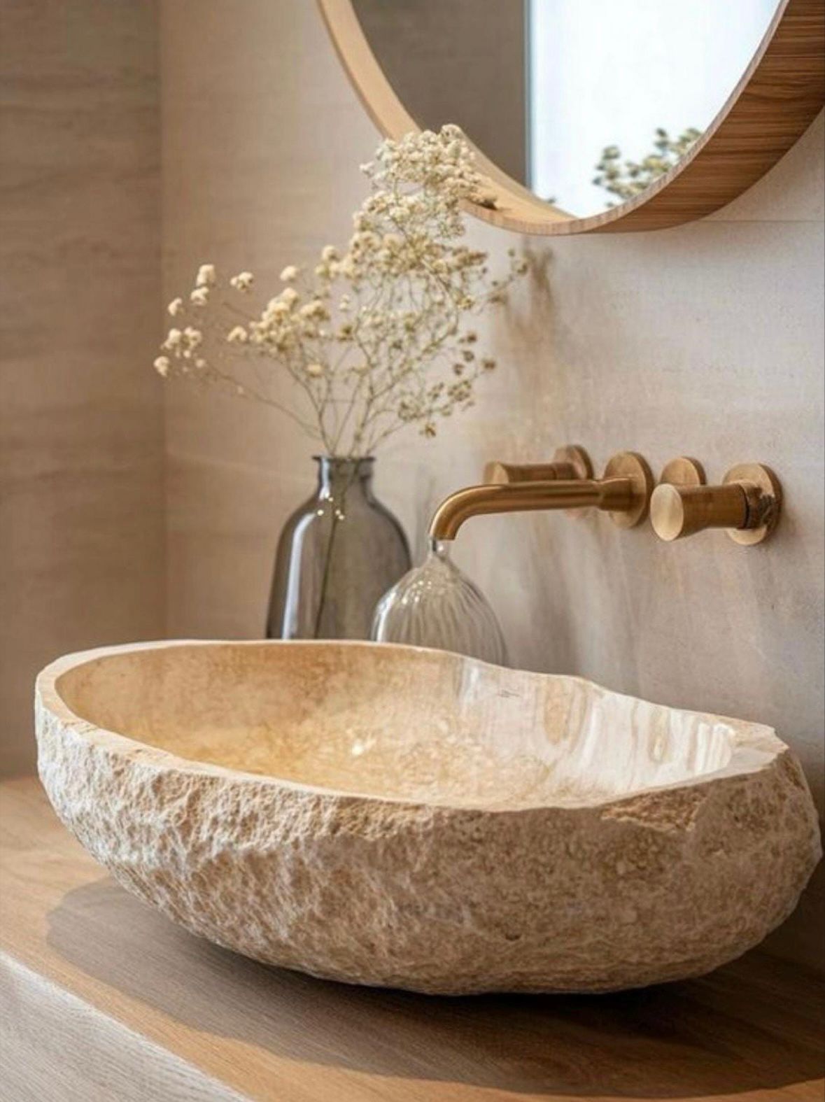 Oval Rustic Marble Sink Bowl - Luxury Travertine Vessel Basin for Modern, Minimalist, or Japandi Bathrooms