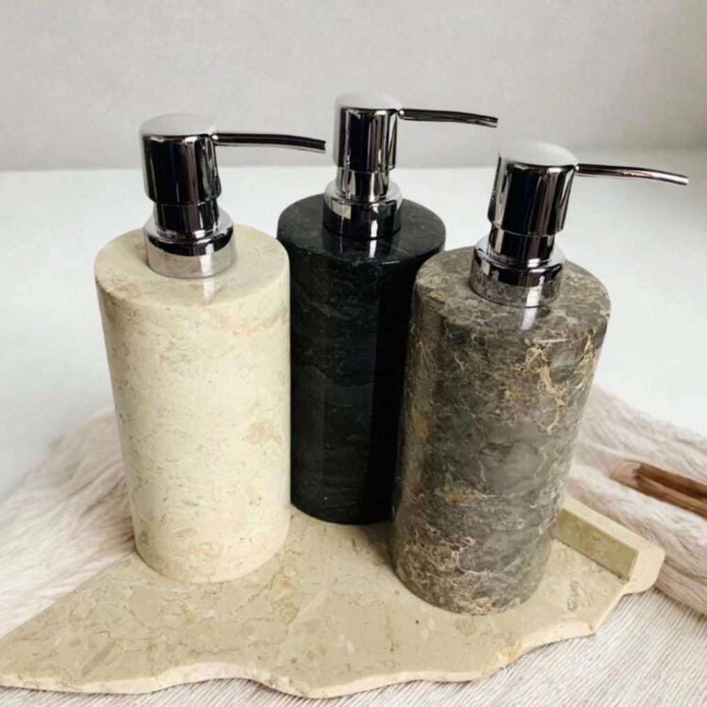 Japandi Marble Soap Dispenser – Wabi Sabi Shampoo Bottle | Handmade Stone Bathroom Accessory 200ml
