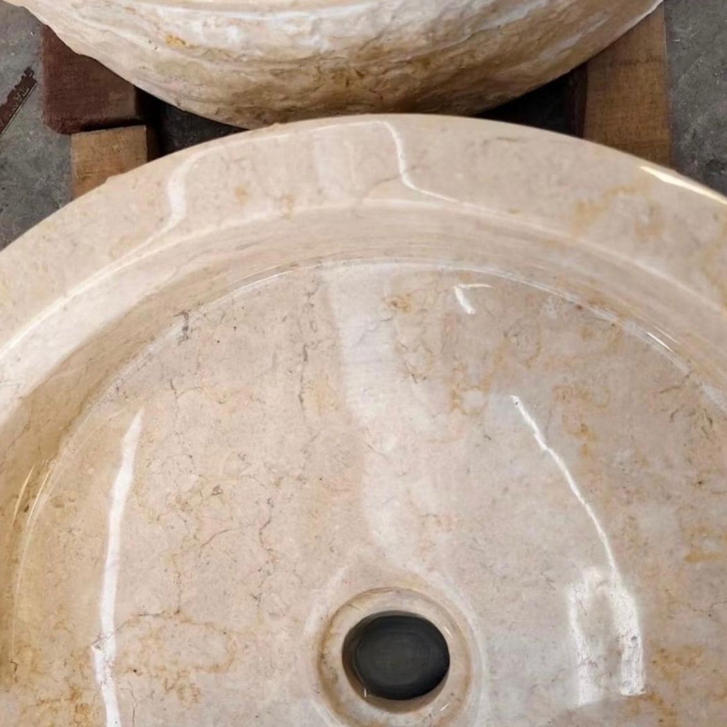 Handmade Cream Marble Vessel Sink | Natural Stone Washbasin (40x10cm)