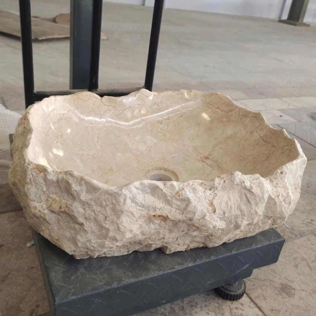 Handmade Beige Marble Vessel Sink – Natural Stone Bathroom Basin