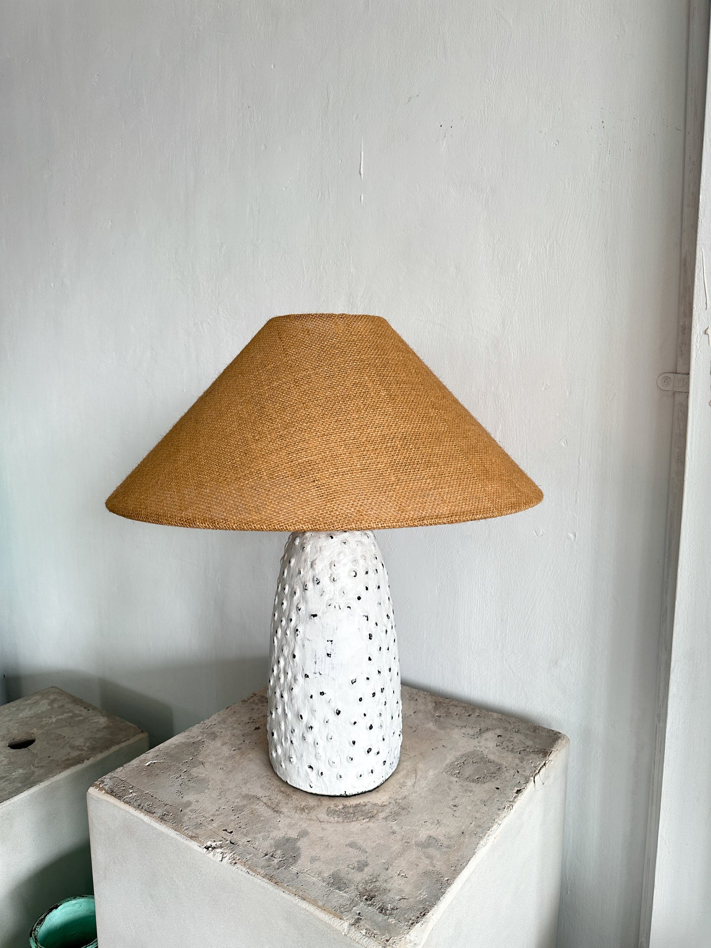 Wabi Sabi Terracotta Style Table Lamp | Earthenware Japandi Bedside Lamps for Living Room & Bedroom with Linen Lampshade
