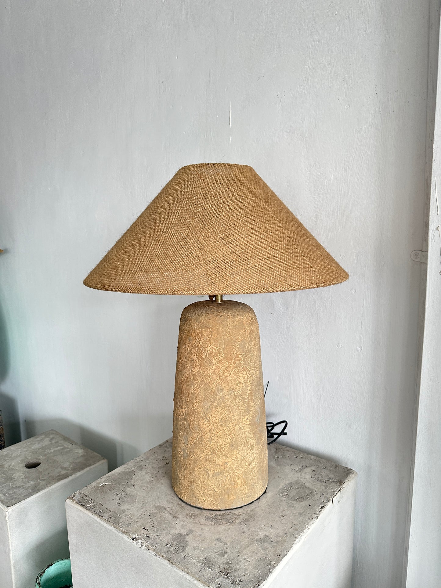 Japandi Terracotta Style Modern Table Lamp | Wabi Sabi Rustic Table Lamp with Linen Lampshade | Handmade Night Light