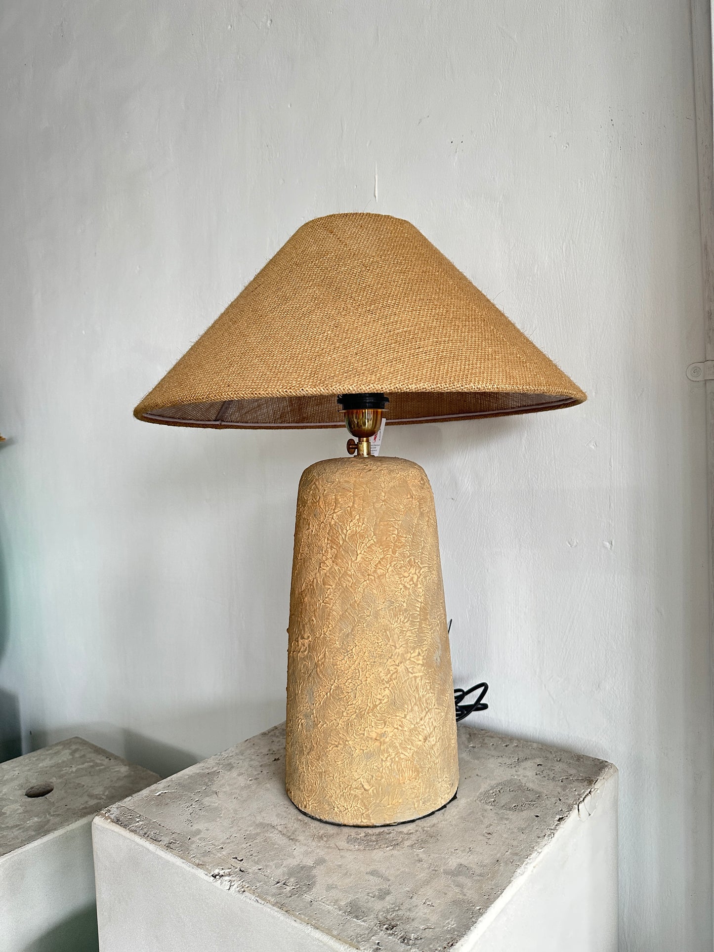 Japandi Terracotta Style Modern Table Lamp | Wabi Sabi Rustic Table Lamp with Linen Lampshade | Handmade Night Light