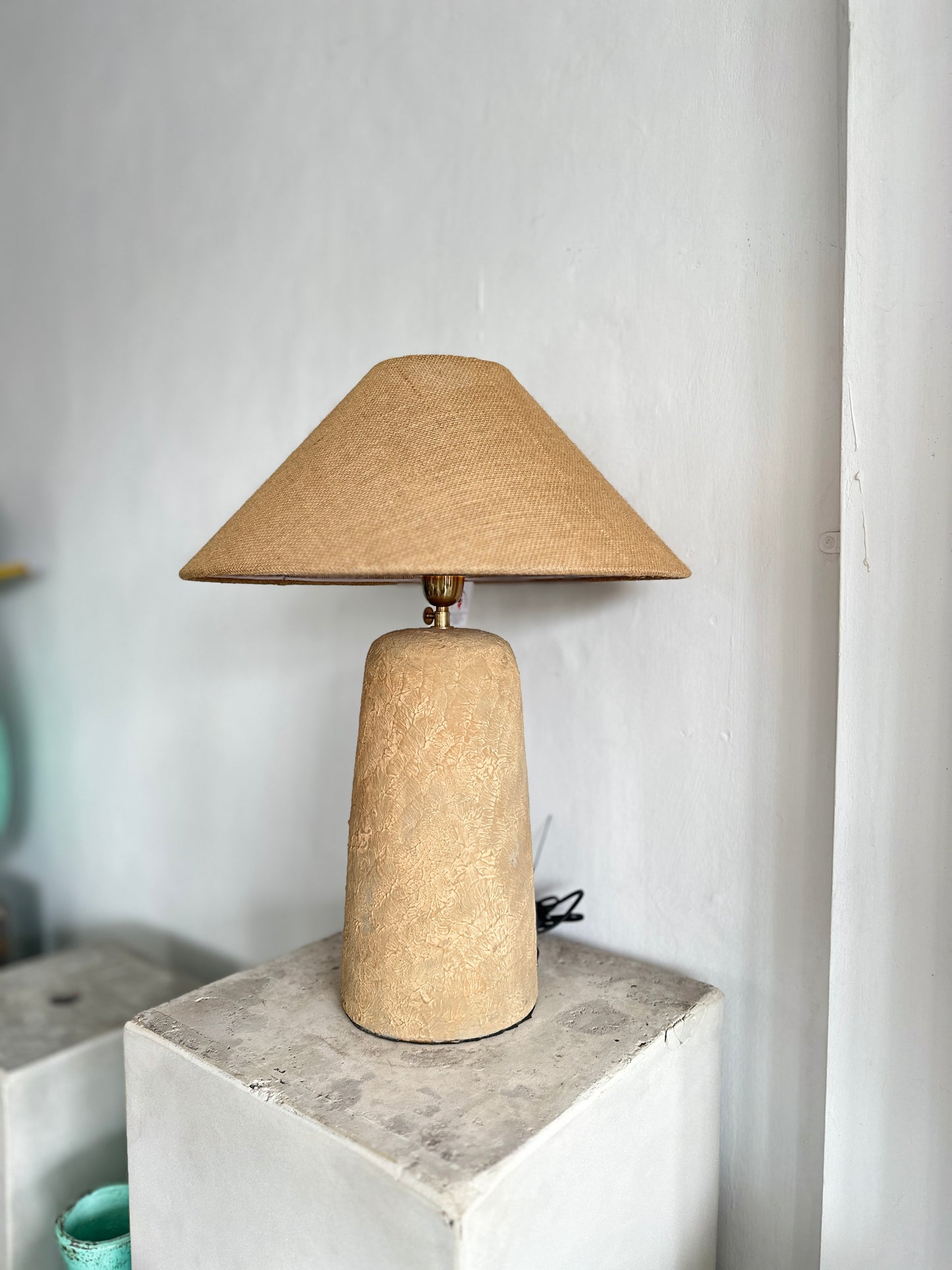Japandi Terracotta Style Modern Table Lamp | Wabi Sabi Rustic Table Lamp with Linen Lampshade | Handmade Night Light