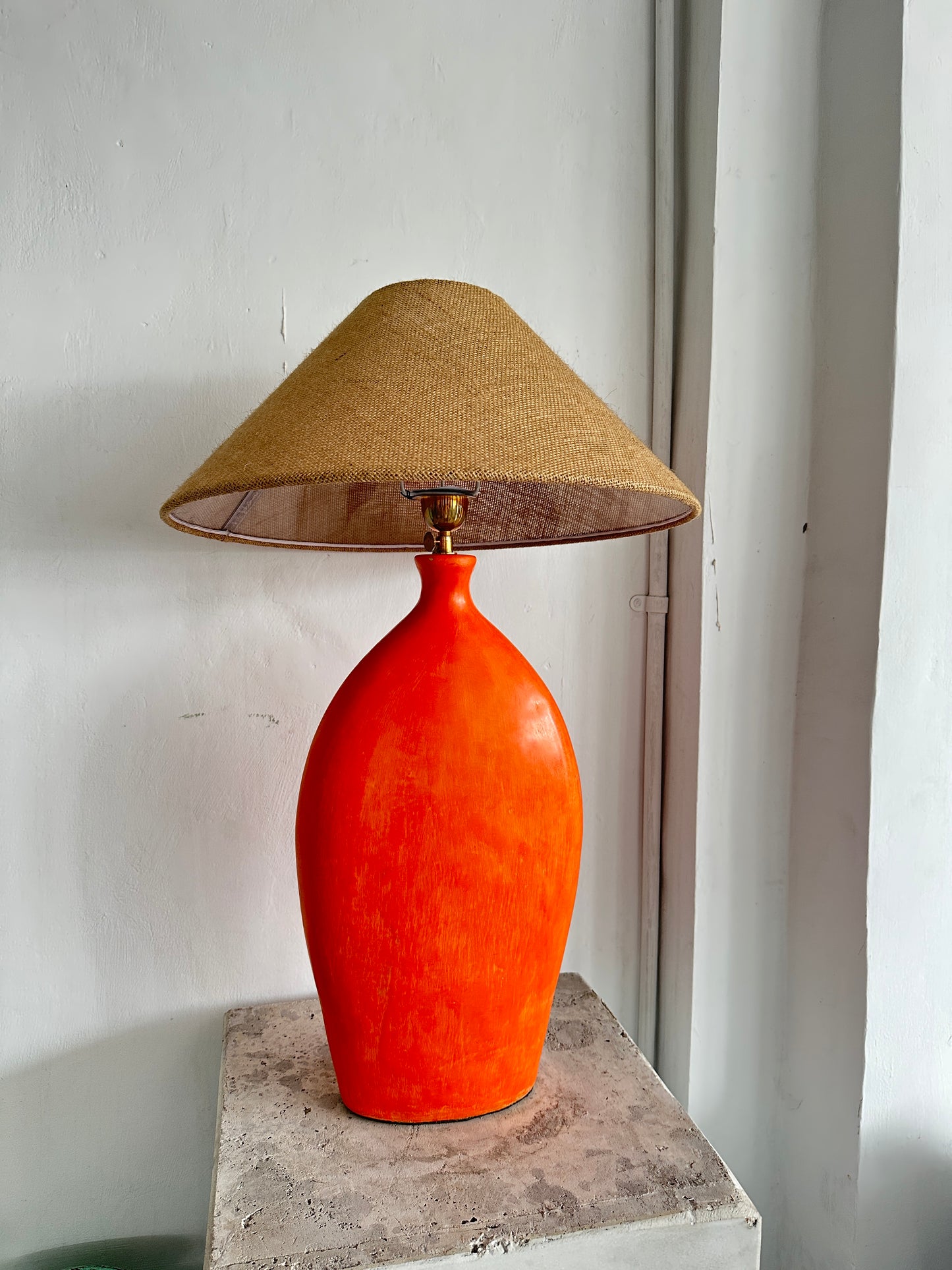 Terracotta Style Large Lampshade in Orange | Scandinavian Rustic Earthenware Table Lamp | Japandi Wabi Sabi Inspired Lightshade