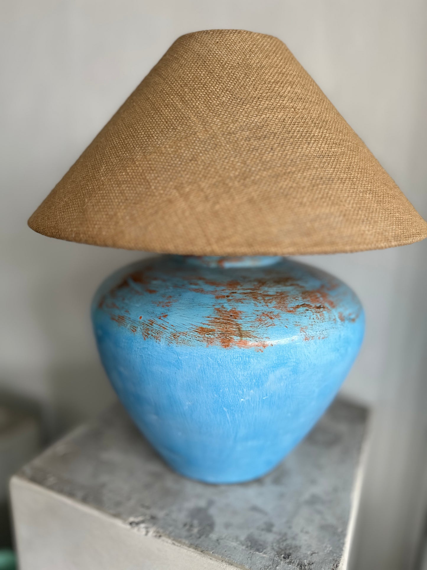 Handmade (Large) Coastal Blue Table Lamp | Wabi Sabi Nautical Terracotta Style Desk Lamp | Mediterranean Inspired Japandi Bohemian Lighting