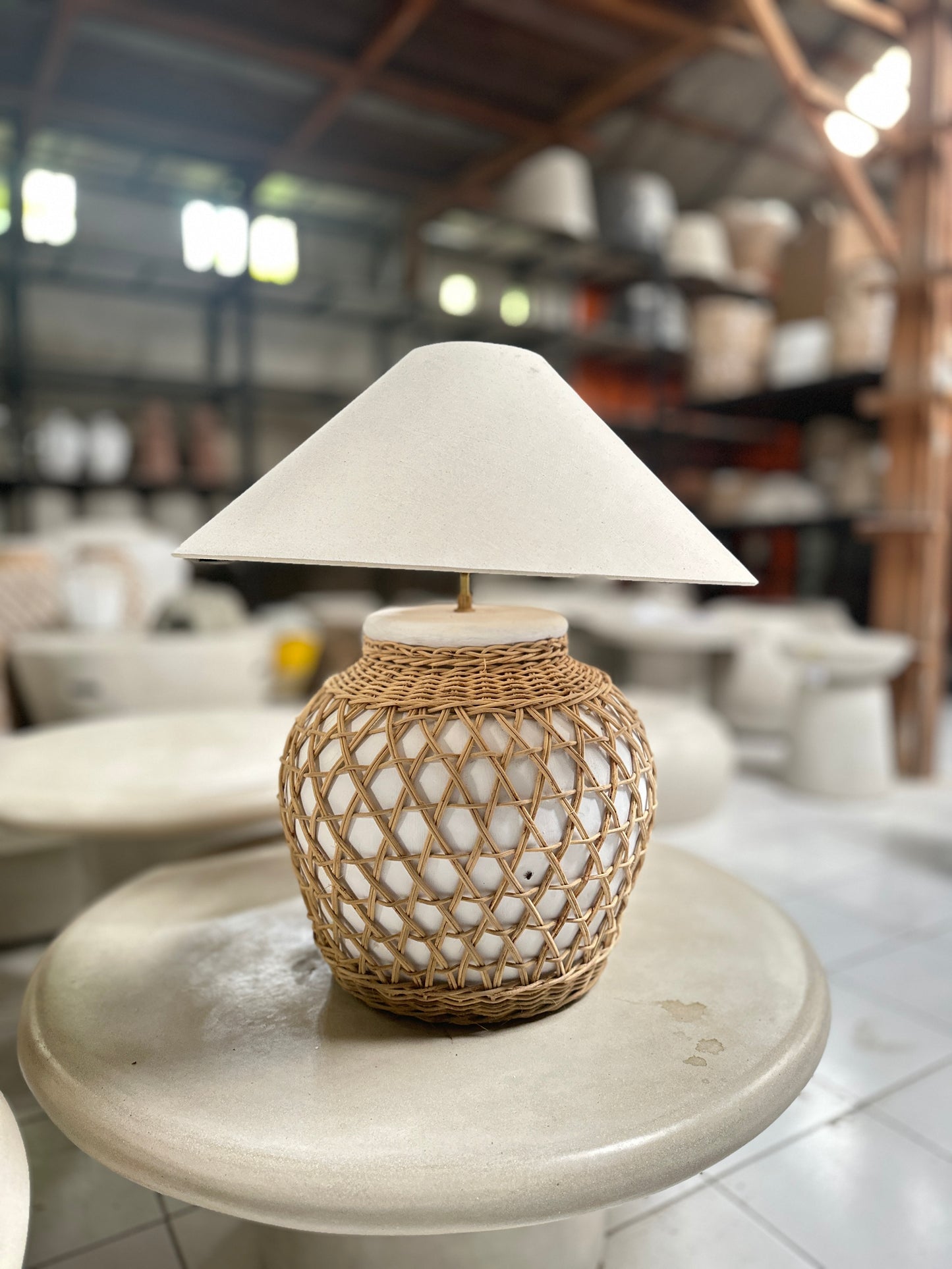 XL Terracotta Style Rattan Lampshade In Warm White - Handmade Coastal Boho Japandi Wabi Sabi Inspired Table Lamp/ Lamp Shade/ Bedside Lamps
