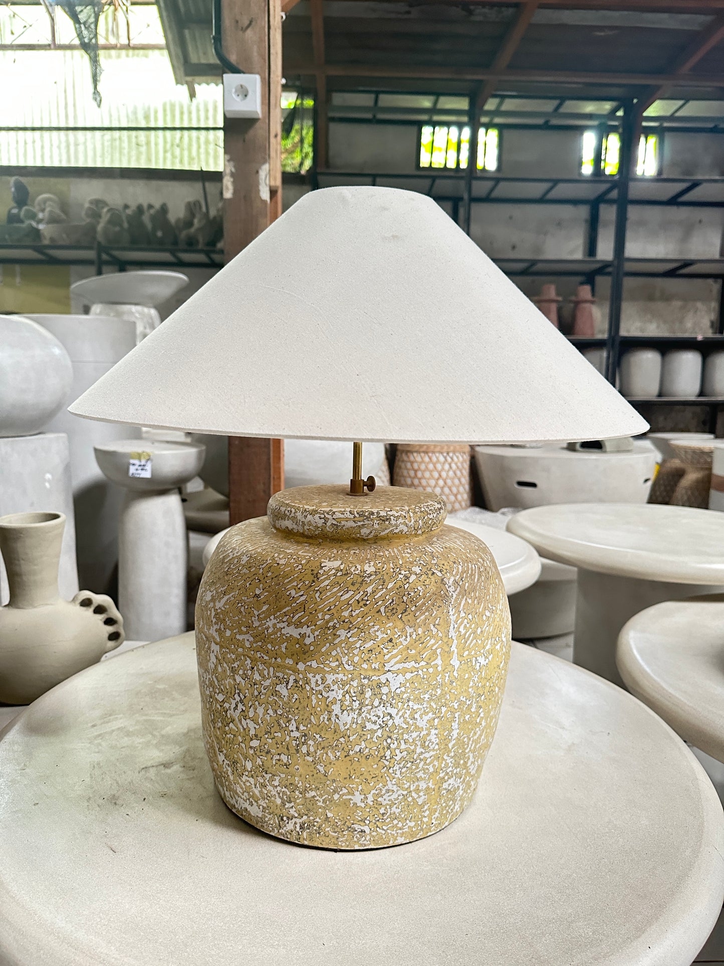 Handmade Large Organic Modern Desk Lamp in Yellow | Japandi Terracotta Style Bedside Table Lamps | Wabi Sabi Bohemian Light Shade